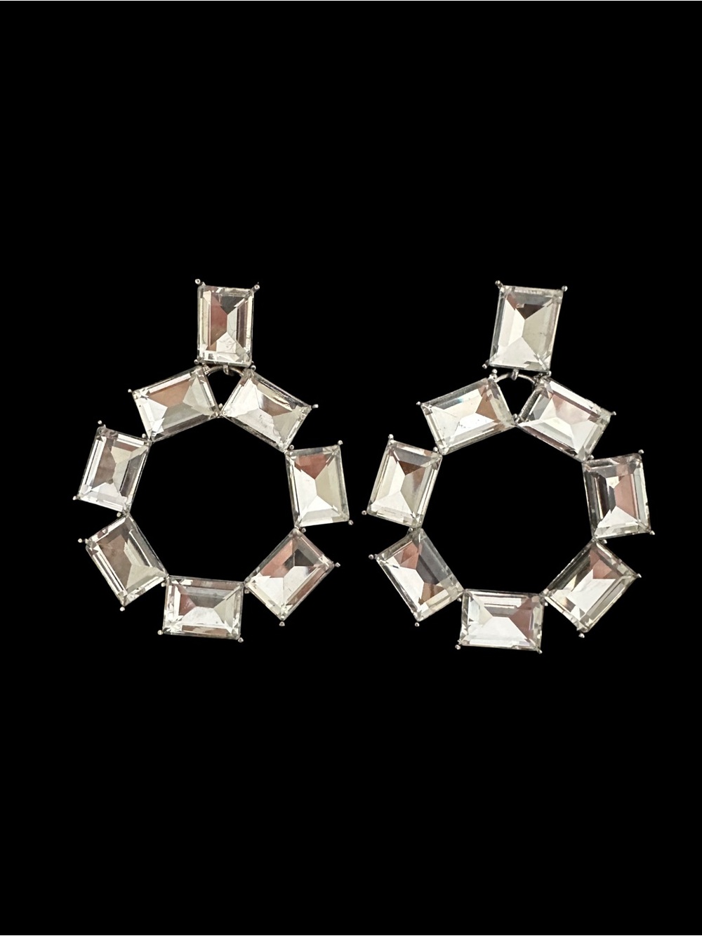 Clear Crystal Geometric Hoop Earrings - Silver